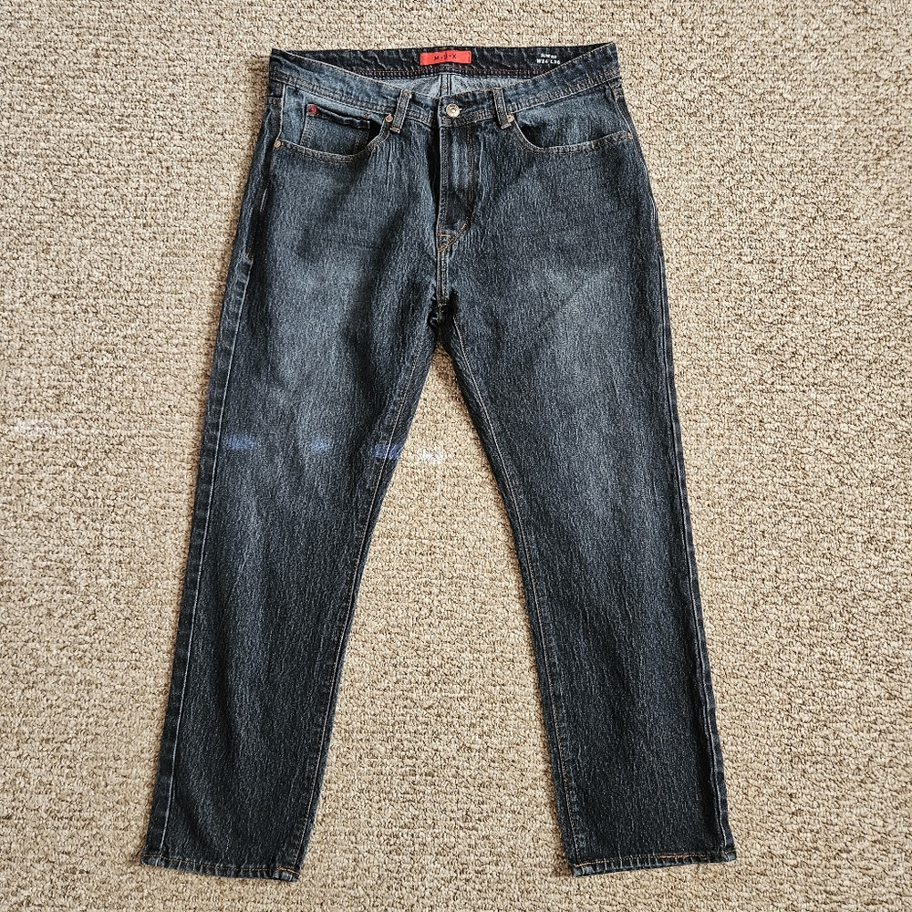 MBX Mens Slim Fit Dark Wash Faded Black Jeans with Relaxed Comfort - Size 34
